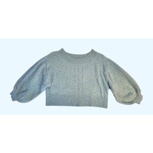 Oliveacous Fuzzy‎ Knit Cropped Sweater Balloon Sleeves Light Sage Green Size M
